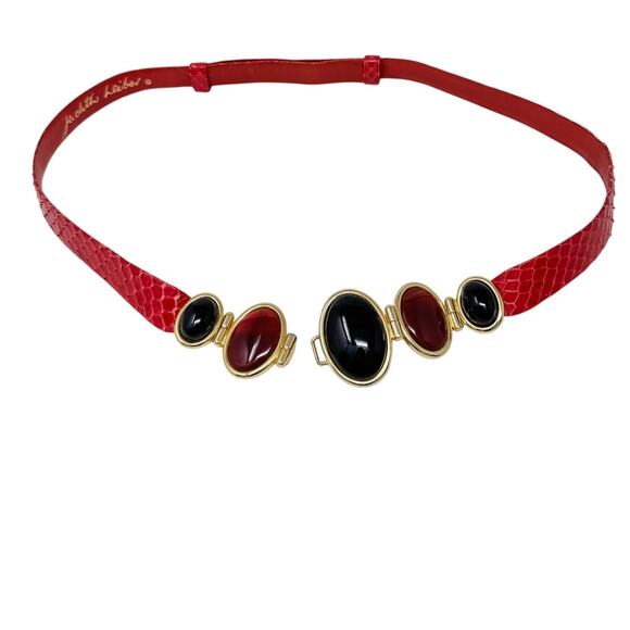 Judith Leiber vintage carnelian onyx statement belt red snakeskin adjustable OS main image 6